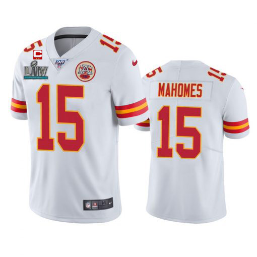 Men's Chiefs #15 Patrick Mahomes Super Bowl LIV White C Patch 100th Vapor Untouchable Limited Stitched NFL Jersey